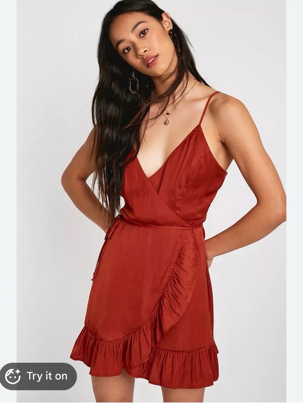 Free People Rust Red Ruffle Wrap Midi Dress